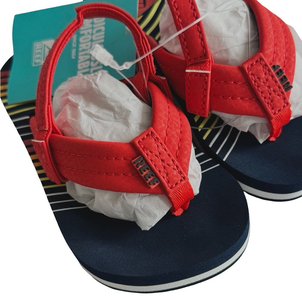 REEF Ahi Toddler Boys Sandals, Size 7, Navy/Orange NEW